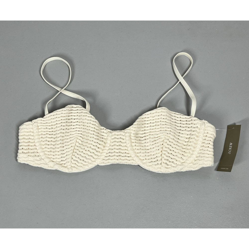 J Crew Crochet Knit Balconette Underwire Bikini Top 34A Antique White